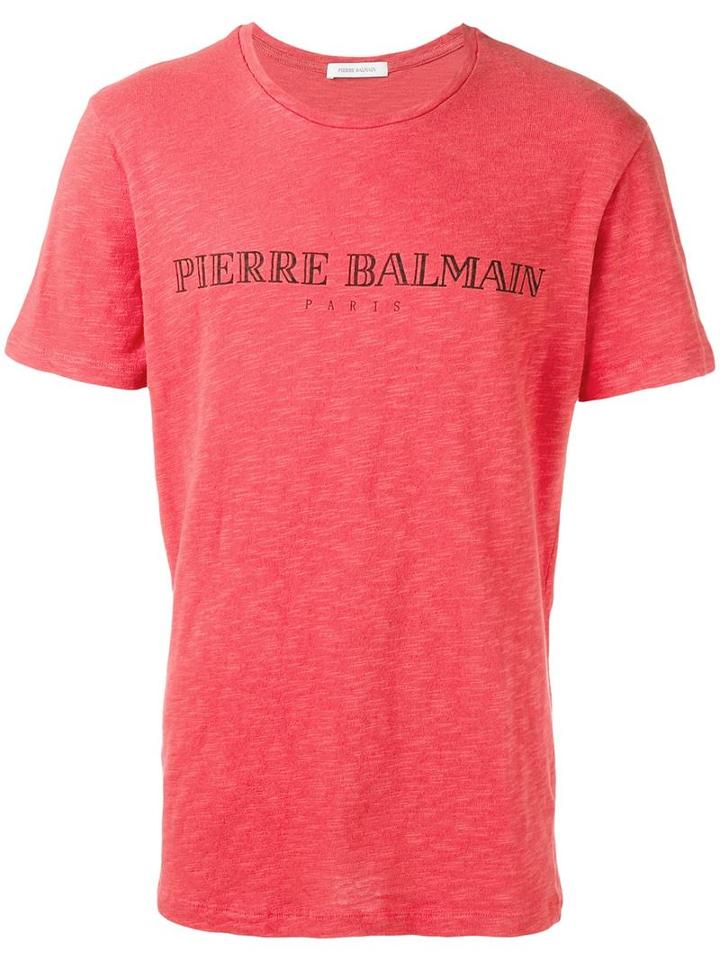 Pierre Balmain Logo Print T-shirt, Men's, Size: 46, Red, Cotton