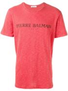 Pierre Balmain Logo Print T-shirt, Men's, Size: 46, Red, Cotton