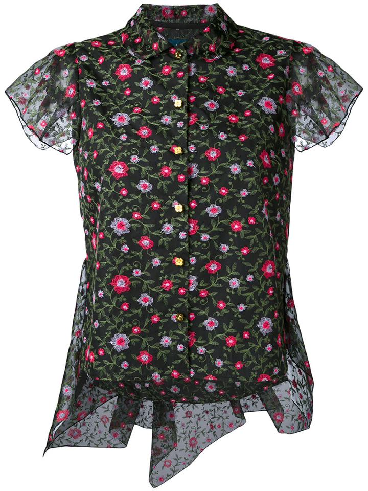 Kolor - Floral High Low Hem Blouse - Women - Cotton/polyester - 3, Blue, Cotton/polyester