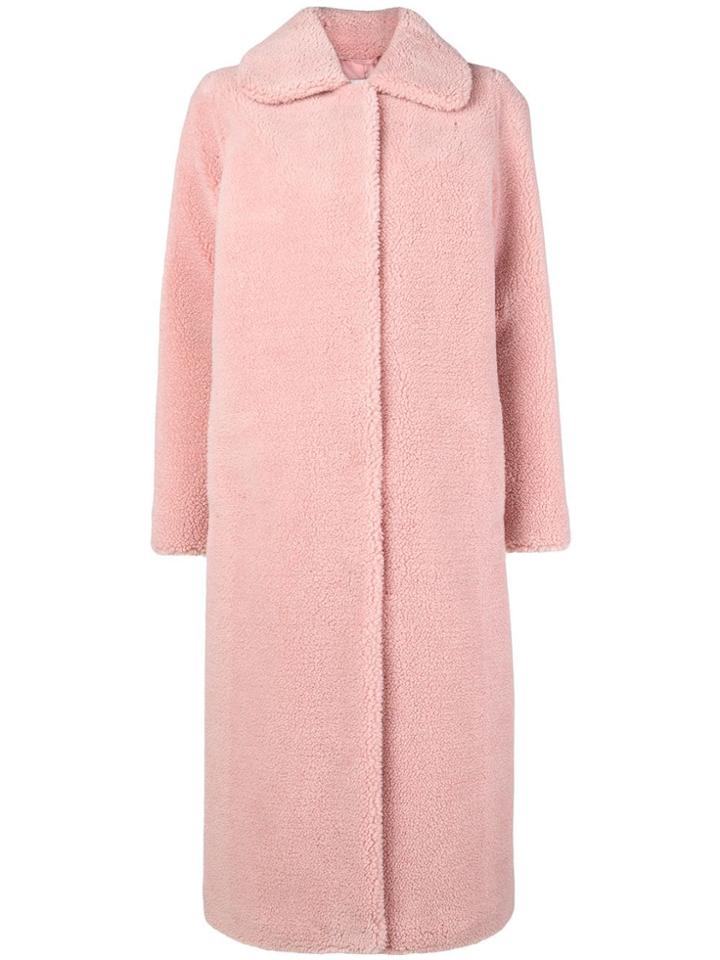 Stand Faux Shearling Coat - Pink