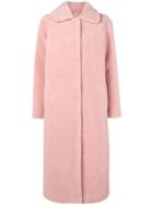 Stand Faux Shearling Coat - Pink