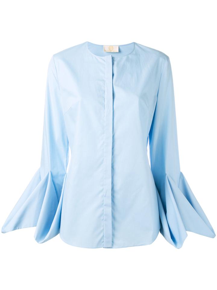 Sara Battaglia Draped Longsleeves Buttoned Blouse - Blue