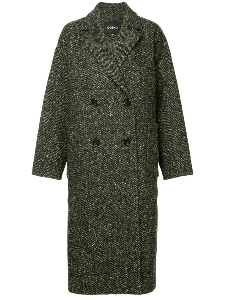 Goen.j Oversized Herringbone Coat - Grey