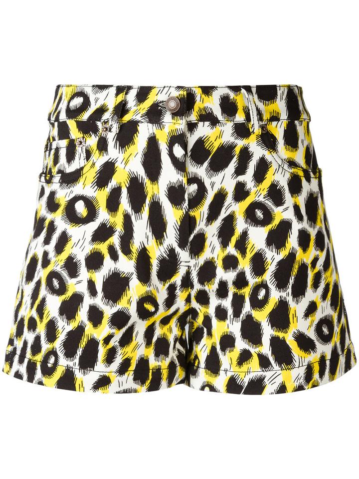 Moschino Leopard Print Shorts, Women's, Size: 40, Yellow, Cotton/other Fibers