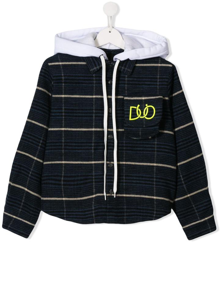 Natasha Zinko Kids Teen Hooded Cotton Shirt - Blue