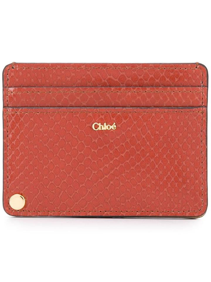 Chloé Snake Embossed Card Holder - Brown