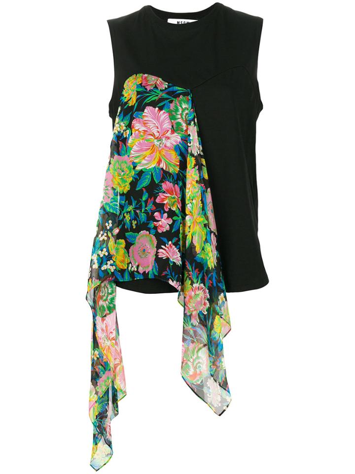 Msgm Draped Floral Tank Top - Black