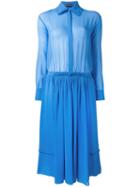 Rochas Pleated Trim Shirt Dress, Women's, Size: 40, Blue, Silk