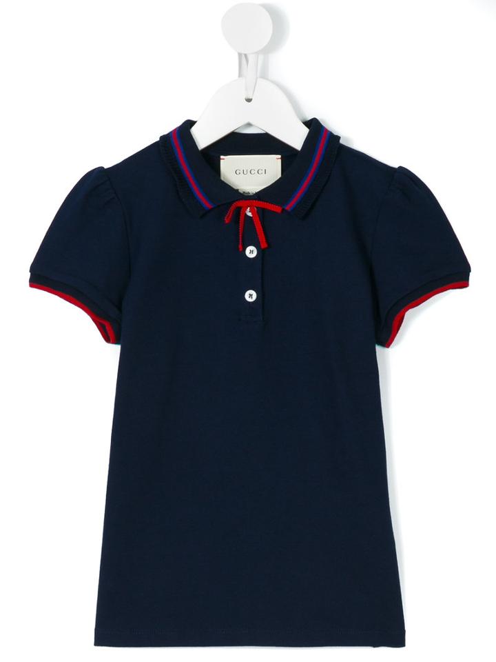Gucci Kids Gg Web Bow Polo Shirt, Girl's, Size: 10 Yrs, Blue