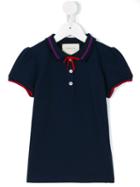 Gucci Kids Gg Web Bow Polo Shirt, Girl's, Size: 10 Yrs, Blue