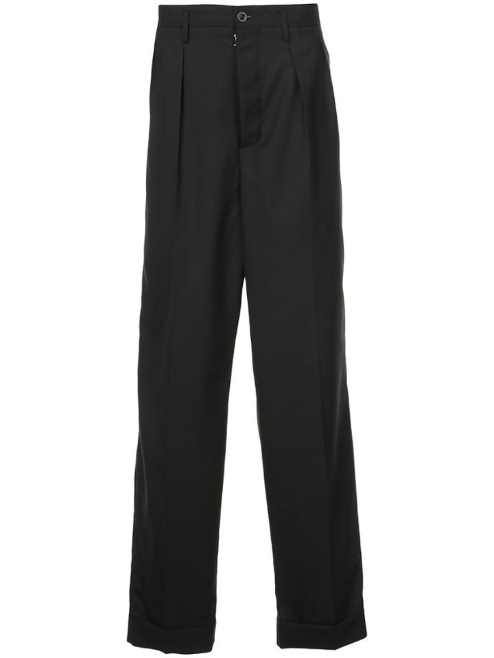 Maison Margiela Pleated Straight Leg Trousers - Black