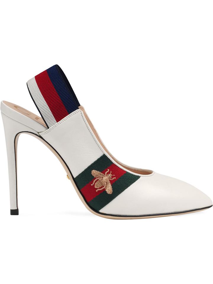 Gucci Leather Web Slingback Pump - White