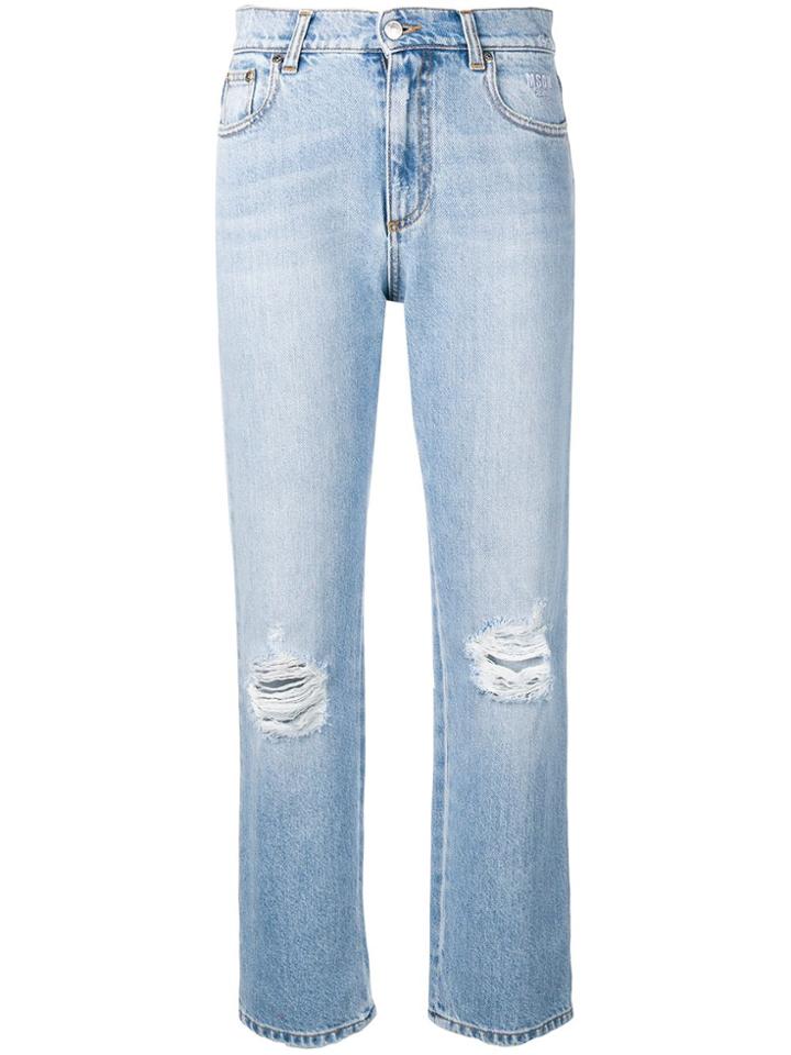 Msgm Ripped Straight-leg Jeans - Blue