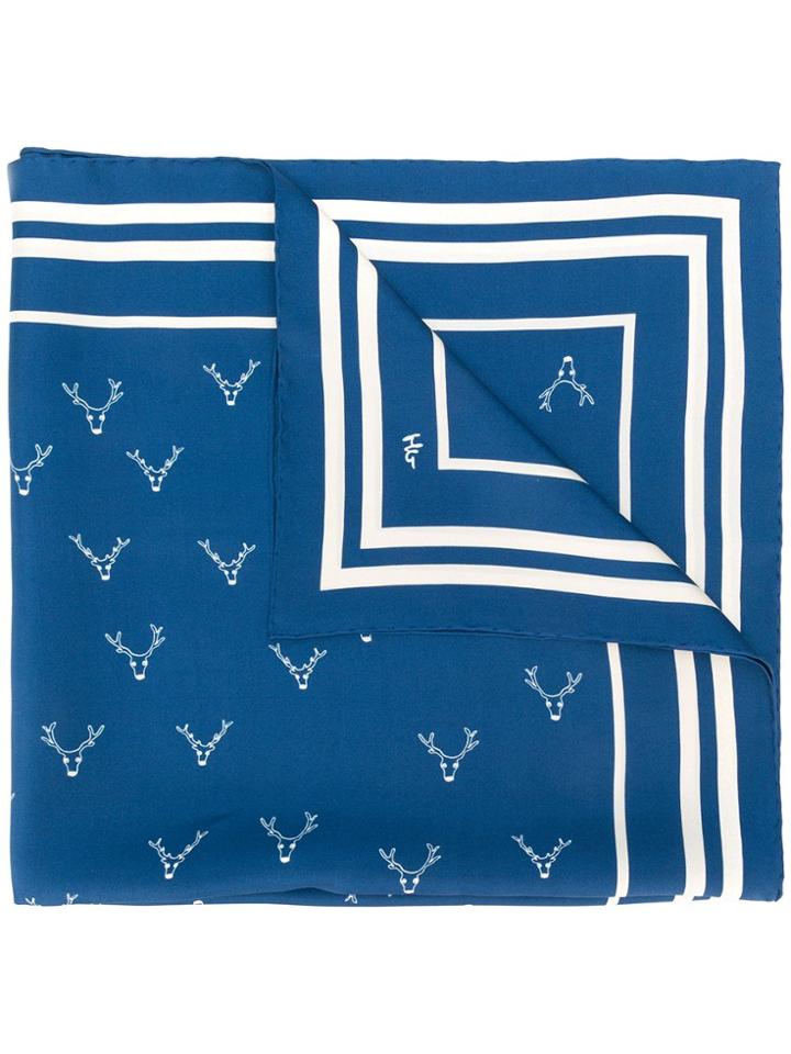 Holland & Holland Reindeer-print Silk Scarf - Blue