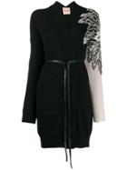 Nude Colour Block Mid-length Cardigan - Black