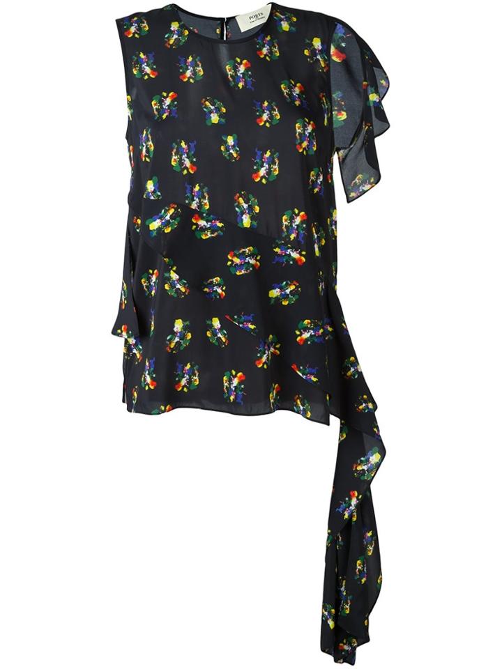 Ports 1961 Asymmetric Floral Print Top - Black