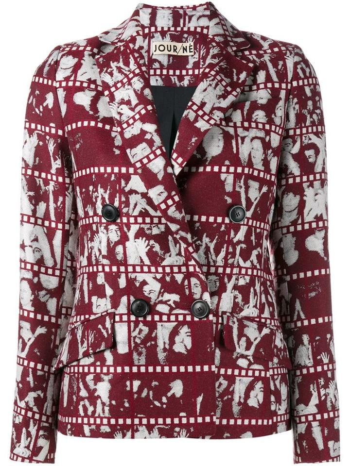 Jour/né Film Print Blazer, Women's, Size: 36, Red, Cotton/acrylic/polyester/wool