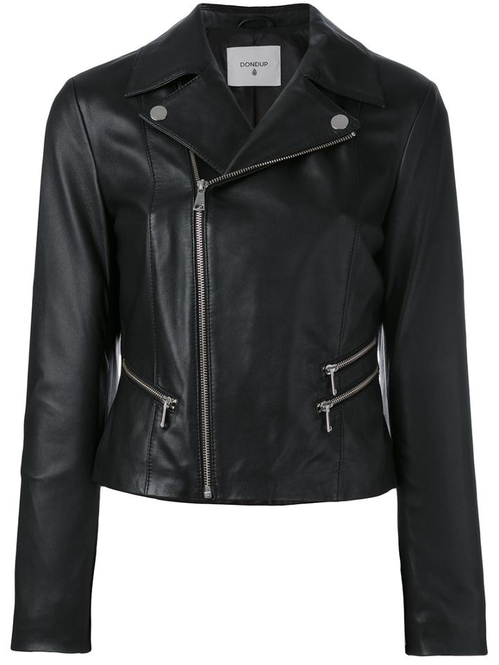 Dondup Cropped Zip Up Jacket, Women's, Size: 44, Black, Lamb Skin/polyester