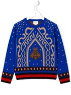 Gucci Kids Bee Intarsia Jumper, Girl's, Size: 10 Yrs, Blue