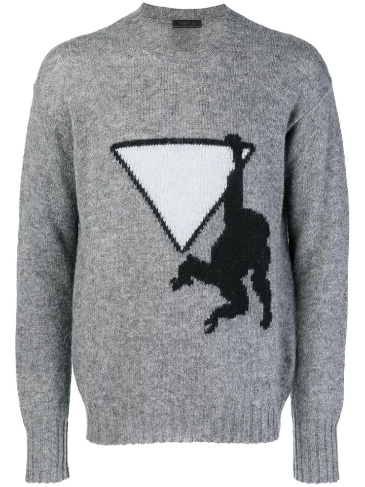 Prada Monkey Intarsia Jumper - Grey