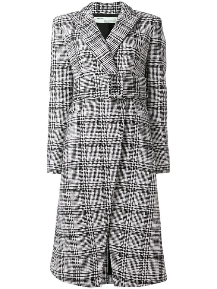 Off-white Belted Checked Coat - Black