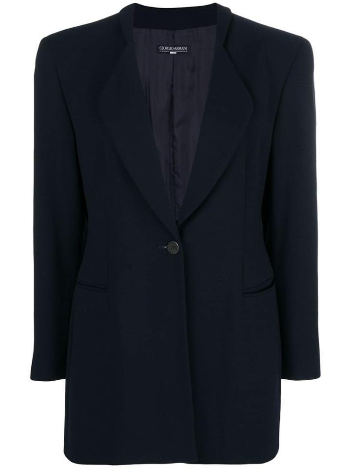 Giorgio Armani Vintage 1990's Slim Elongated Blazer - Blue
