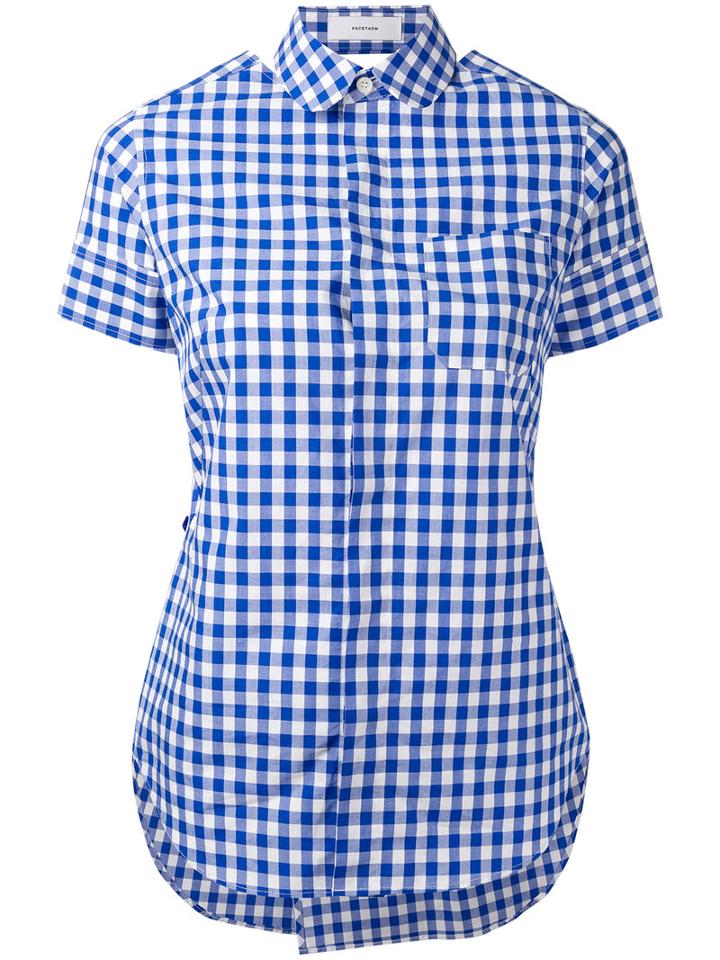 Facetasm - Open Back Check Shirt - Women - Cotton - 2, Blue, Cotton