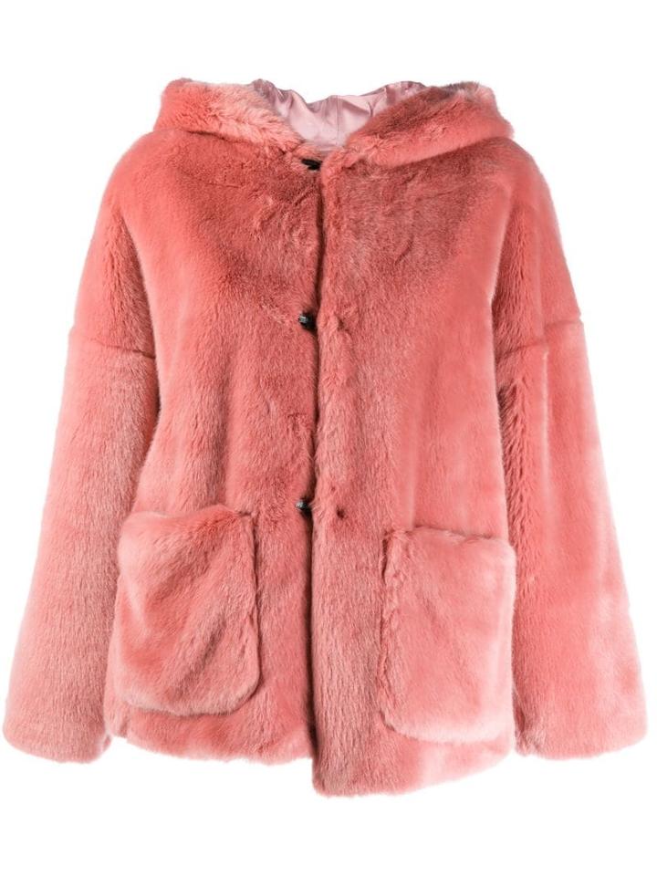 L'autre Chose Faux Fur Hooded Jacket - Pink