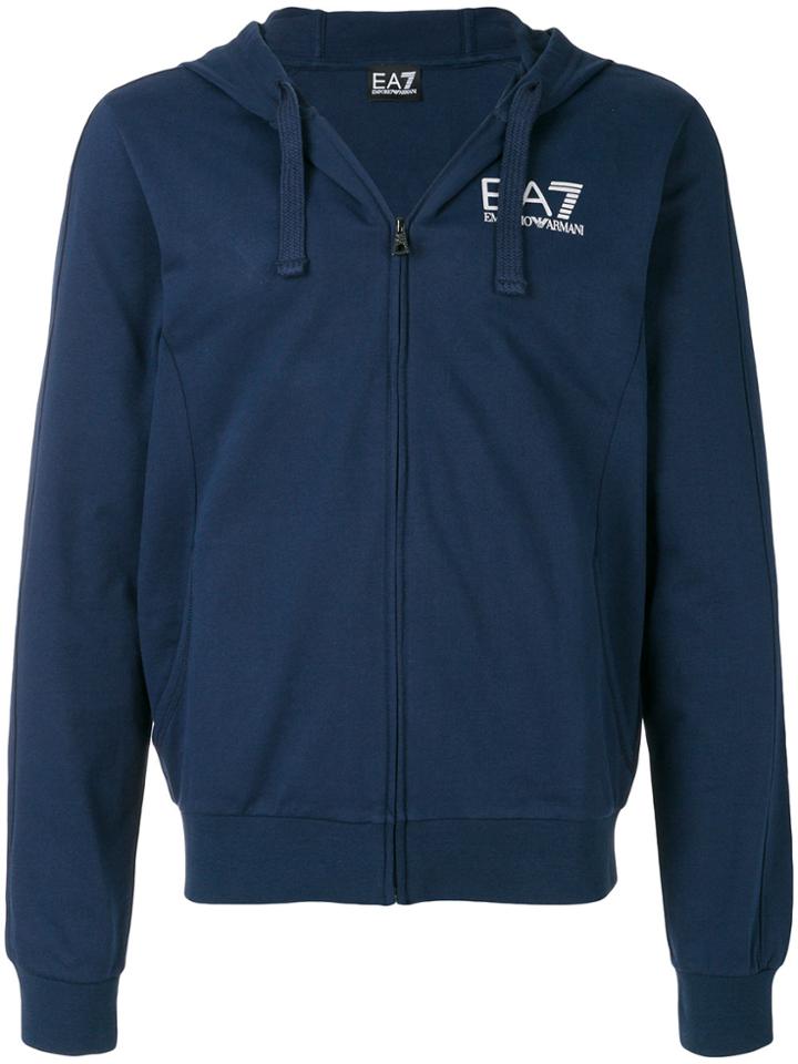 Ea7 Emporio Armani Logo Print Zip-up Hoodie - Blue