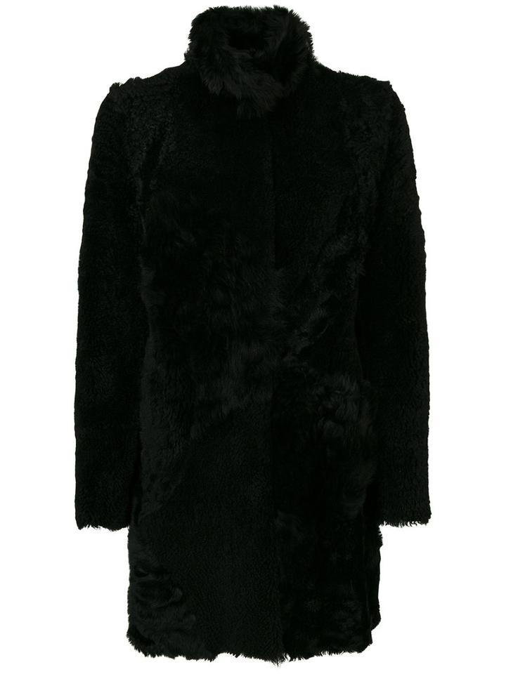 Drome - Furry Detail Buttoned Up Coat - Women - Lamb Skin/leather - S, Black, Lamb Skin/leather