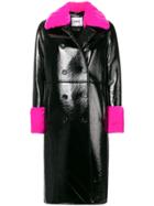 Stand Contrasting Fur Detail Coat - Black