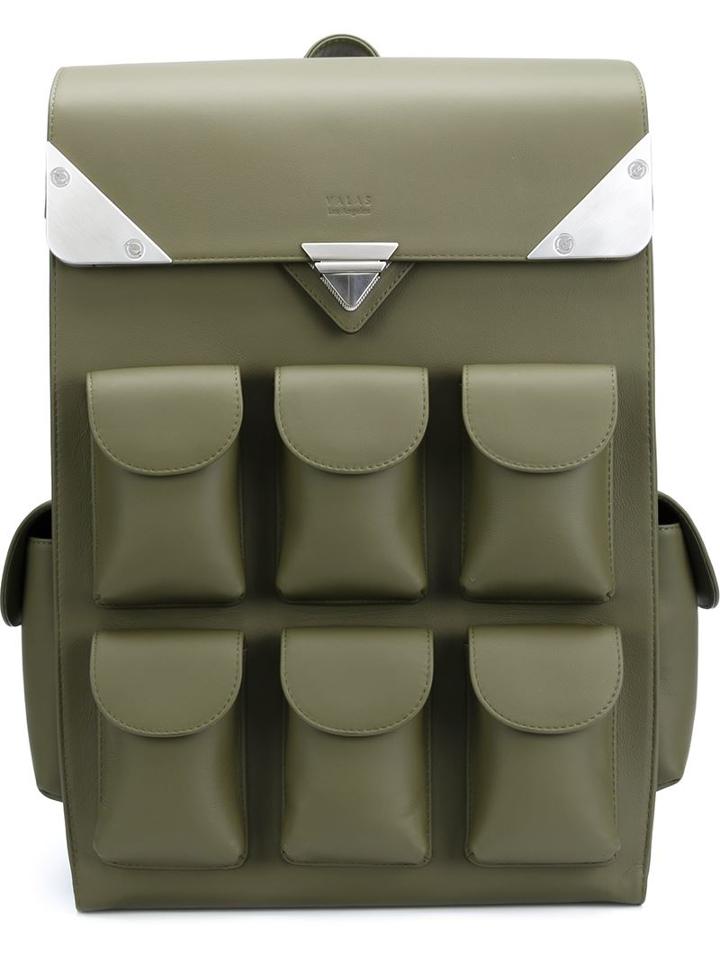 Valas Multiple Pockets Backpack, Green, Leather