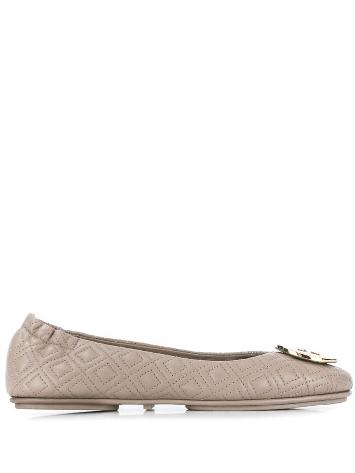 Tory Burch Logo Plaque Quilted Ballerinas - Grey