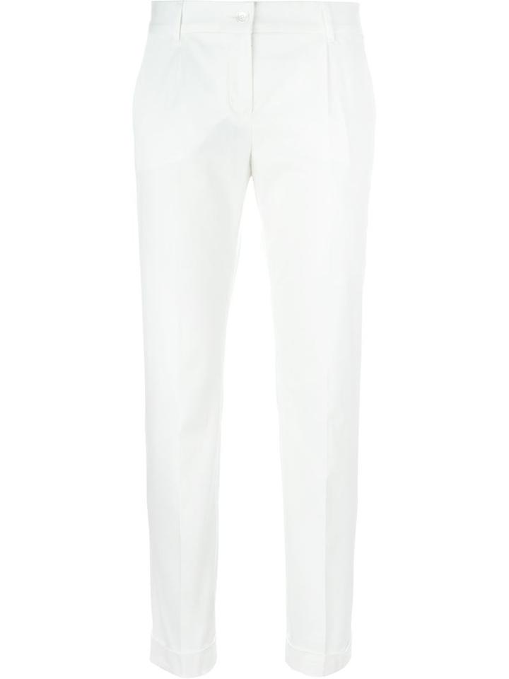 Dolce & Gabbana Slim Fit Trousers, Women's, Size: 42, White, Cotton/spandex/elastane