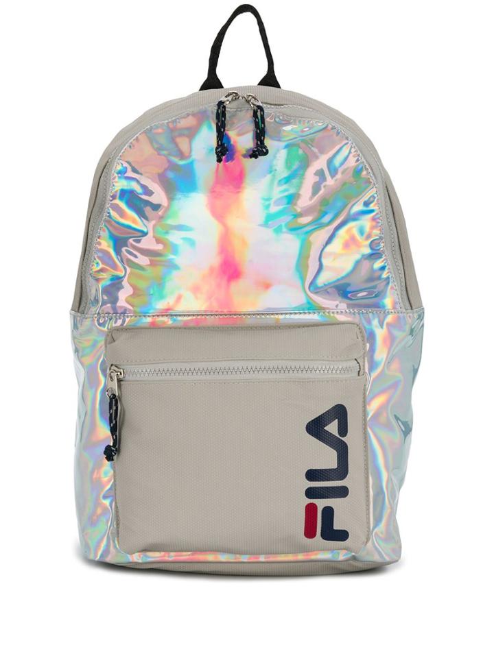 Fila Logo Print Holographic Backpack - Silver