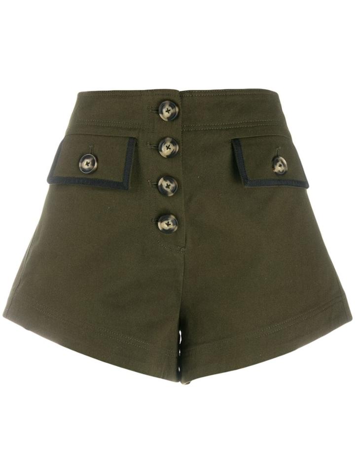 Self-portrait Buttoned Wide-leg Shorts - Green