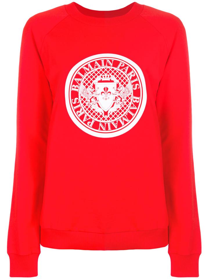 Balmain Printed Logo Sweatshirt - Red