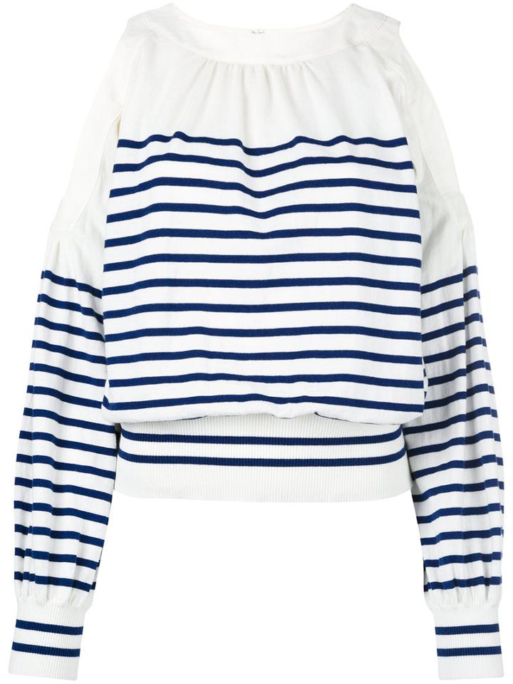 Sacai - Striped Cold Shoulder Jumper - Women - Cotton/cashmere/polyester - 2, White, Cotton/cashmere/polyester