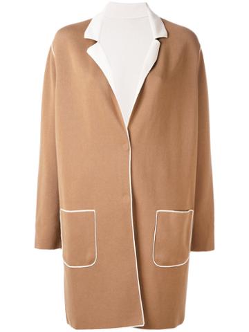 Le Tricot Perugia - Contrast Coat - Women - Cotton/elastodiene/polyamide - Xl, Brown, Cotton/elastodiene/polyamide