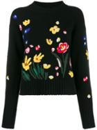 Chinti & Parker Floral Embroidered Jumper - Black