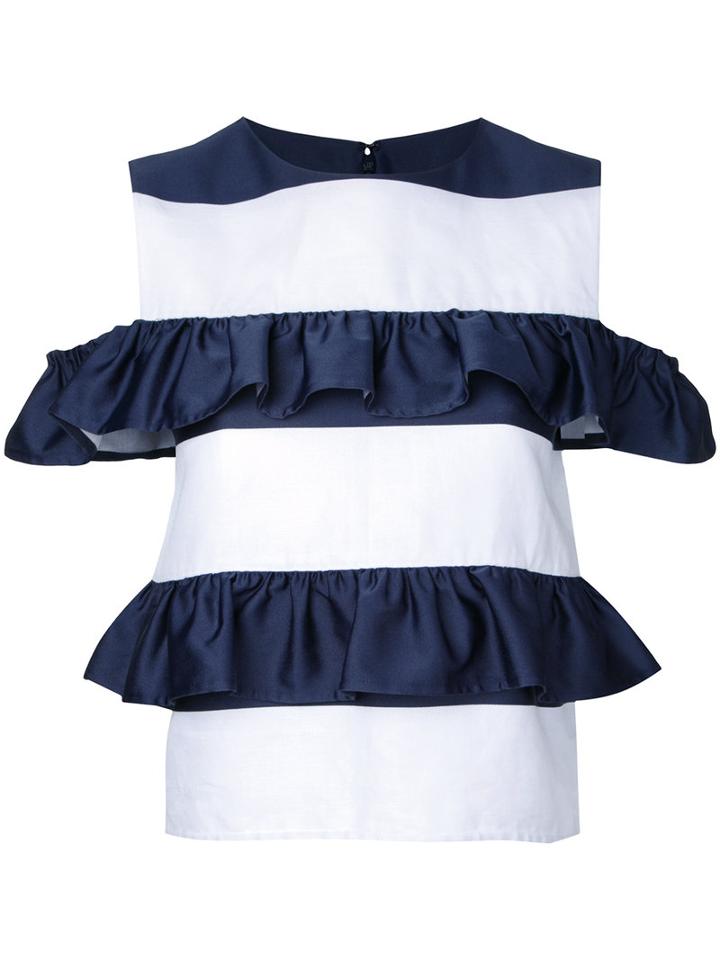 Goen.j - Ruffle Tiered Top - Women - Cotton/linen/flax/polyester - M, White, Cotton/linen/flax/polyester