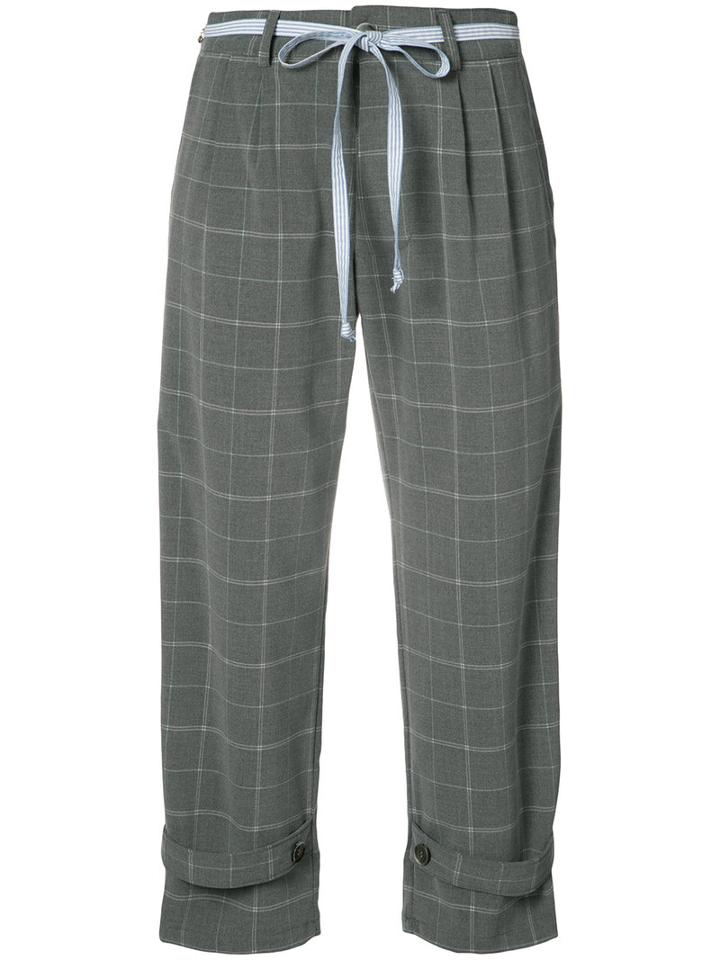 L'equip - Strapped Checked Cropped Trousers - Women - Polyester/spandex/elastane/rayon - 30, Grey, Polyester/spandex/elastane/rayon