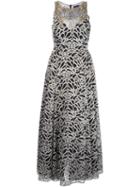 Marchesa Notte Embroidered Flared Dress, Women's, Size: 10, Grey, Nylon
