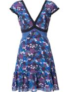 Saloni Floral Print V-neck Dress, Women's, Size: 8, Polyester/silk