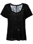 Unravel Project Scoop Neck Destroyed T-shirt, Women's, Size: Large, Black, Cotton