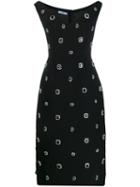 Prada Crystal Embellished Fitted Dress - Black