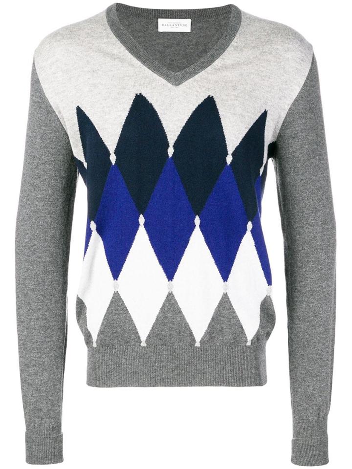 Ballantyne Colour Contrast V-neck Sweater - Grey