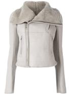 Rick Owens Cropped Biker Jacket, Women's, Size: 38, Grey, Cotton/lamb Skin/polyester/virgin Wool