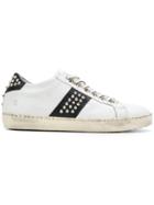 Leather Crown Lace Up Stud Sneakers - White