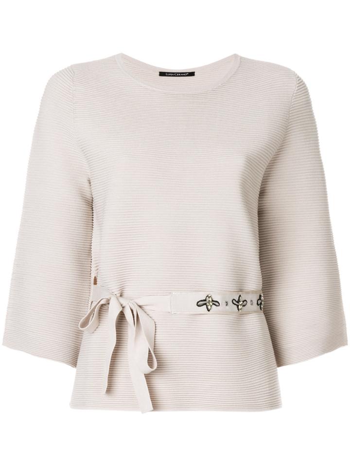 Luisa Cerano Belted Rib Knit Sweater - Nude & Neutrals